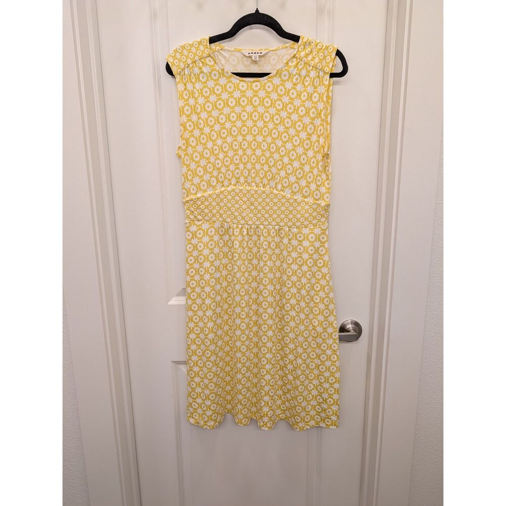 Boden Women's US 8R Yellow White Floral Sleeveless Viscose Jersey Dress
